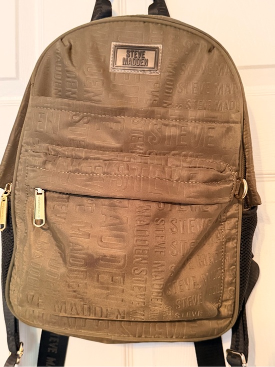 Steve Madden Olive Green Logo-Embossed Backpack Bag With Wristlet. main image 6